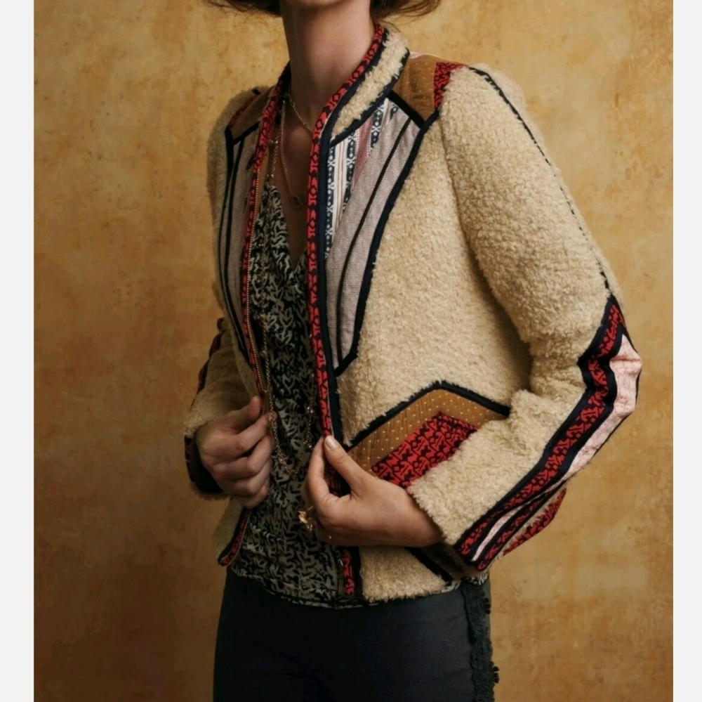 Anthropologie Cartonnier Neva sherpa jacket patchwork quilt 4
